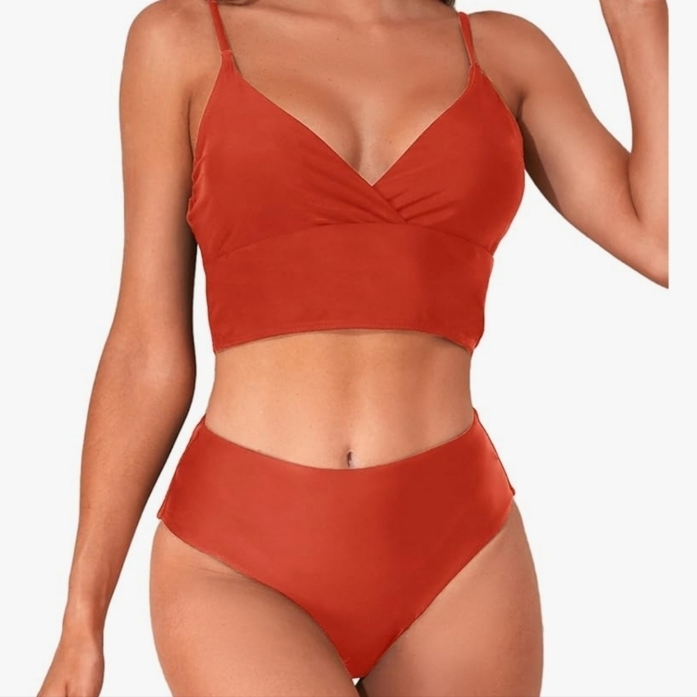 ZAFUL Women's High Waisted Rust Bikini Set V-Neck Bathing Suit  NWT Size 12